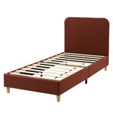 Artiss Single Bed Frame with Headboard, Faux Linen Fabric Brown