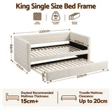 Artiss King Single Daybed with Trundle, Boucle Upholstered Bed Frame Guest Bed