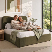 Artiss Double Bed Frame with Storage Drawer, Chenille Curved Headboard