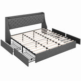 Artiss King Bed Frame with 4 Storage Drawers and Charging Station Tufted Wingback Headboard 300kg Loads Charcoal Grey