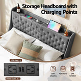 Artiss Queen Bed Frame with 4 Storage Drawers and Charging Station Tufted Wingback Headboard 300kg Loads Charcoal Grey