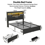 Artiss Double Bed Frame with 2 Storage Drawers & Headboard, USB Charging Station, RGB LED Light