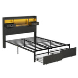 Artiss Queen Bed Frame with Storage Drawers & Headboard, 2 Drawer, USB, LED