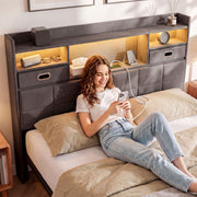 Artiss Queen Bed Frame with Storage Drawers & Headboard, 2 Drawer, USB, LED