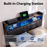 Artiss King Bed Frame with Storage Headboard, 2 Drawers, Charging Station & LED Light