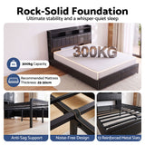 Artiss King Bed Frame with Storage Headboard, 2 Drawers, Charging Station & LED Light