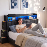 Artiss King Bed Frame with Storage Headboard, 2 Drawers, Charging Station & LED Light