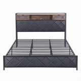 Artiss King Bed Frame with LED Lights and Storage Headboard Charging Station