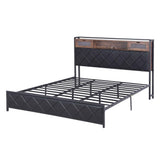 Artiss King Bed Frame with LED Lights and Storage Headboard Charging Station