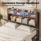 Artiss Queen Bed Frame with LED Lights and Storage Headboard Charging Station