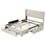 Artiss Double Bed Frame with Charging Station and Storage Drawers Beige 300KG Noise Free In Australia - Darrahopens