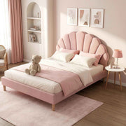 Artiss Double Bed Frame and Round Coffee Table Set Pink Velvet Bedhead with Wooden Side Table In Australia - Darrahopens
