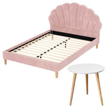 Artiss Double Bed Frame and Round Coffee Table Set Pink Velvet Bedhead with Wooden Side Table In Australia - Darrahopens