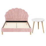Artiss Double Bed Frame and Round Coffee Table Set Pink Velvet Bedhead with Wooden Side Table In Australia - Darrahopens