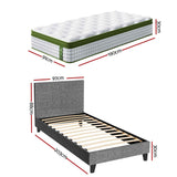 Artiss BedStory Single Bed Frame and Mattress Set, 30cm Hybrid Cooling Gel Mattress with Grey Upholstered Wooden Platform Base, Modern Bedroom Furniture Bundle In Australia - Darrahopens