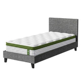 Artiss BedStory Single Bed Frame and Mattress Set, 30cm Hybrid Cooling Gel Mattress with Grey Upholstered Wooden Platform Base, Modern Bedroom Furniture Bundle In Australia - Darrahopens