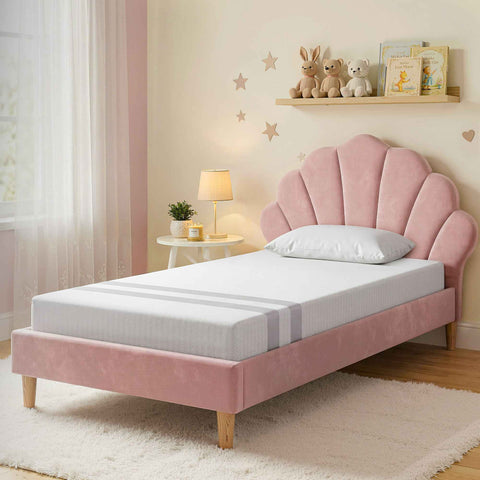 Artiss King Single Bed Frame BedStory Mattress Set Pink Velvet Scallop Bedhead with 20cm Mattress In Australia - Darrahopens