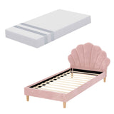Artiss King Single Bed Frame BedStory Mattress Set Pink Velvet Scallop Bedhead with 20cm Mattress In Australia - Darrahopens