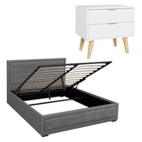 Artiss Upholstered Queen Gas Lift Storage Bed Frame with 2-Drawer Bedside Table Set