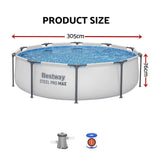 Bestway 305CM Swimming Pools Steel Above Ground Round Backyard Pool Set White