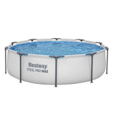 Bestway 305CM Swimming Pools Steel Above Ground Round Backyard Pool Set White