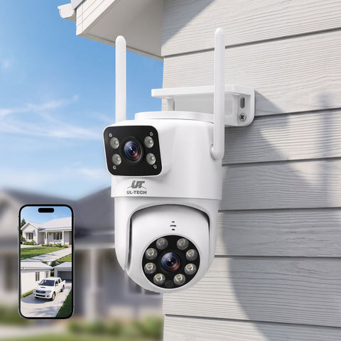 UL-Tech Wireless Security Camera Outdoor Indoor, 2.5K Dual Lens Pan Tilt, 4MP (2×2MP) IP Camera, Motion Detection, Auto-Tracking, Colour Night Vision, 2.4G WiFi, Two-Way Audio, Pet Baby Surveillance