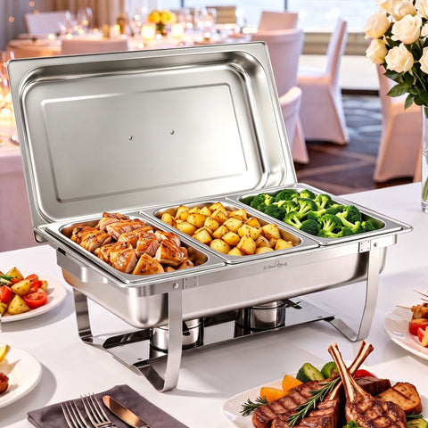 5-Star Chef Chafing Dish 7.5L 3-Pan Buffet Warmer Food Warmer Catering Server