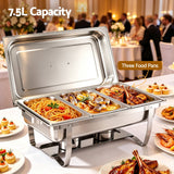 5-Star Chef Chafing Dish 7.5L 3-Pan Buffet Warmer Food Warmer Catering Server