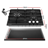 Devanti 59cm Gas Cooktop 3 Burner Knob Control Glass Hob Cast Iron Black In Australia - Darrahopens