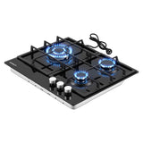 Devanti 59cm Gas Cooktop 3 Burner Knob Control Glass Hob Cast Iron Black In Australia - Darrahopens