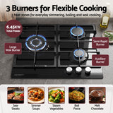 Devanti 59cm Gas Cooktop 3 Burner Knob Control Glass Hob Cast Iron Black In Australia - Darrahopens