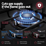 Devanti 59cm Gas Cooktop 3 Burner Knob Control Glass Hob Cast Iron Black In Australia - Darrahopens
