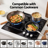 Devanti 59cm Gas Cooktop 3 Burner Knob Control Glass Hob Cast Iron Black