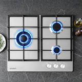 Devanti 59cm Gas Cooktop 3 Burner Knob Control Stainless Steel Hob Silver In Australia - Darrahopens