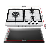 Devanti 59cm Gas Cooktop 3 Burner Knob Control Stainless Steel Hob Silver In Australia - Darrahopens