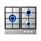 Devanti 59cm Gas Cooktop 3 Burner Knob Control Stainless Steel Hob Silver