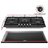Devanti 90cm Gas Cooktop 5 Burner LPG NG Tempered Glass Hob Black
