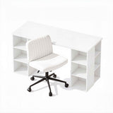 Artiss Office Desk & Chair Set 150cm Computer Desk with 6 Storage Shelves & Ergonomic Cross Legged Chair Armless Cross PU Leather Office Chair with Wheels In Australia - Darrahopens