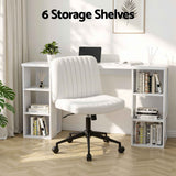 Artiss Office Desk & Chair Set 150cm Computer Desk with 6 Storage Shelves & Ergonomic Cross Legged Chair Armless Cross PU Leather Office Chair with Wheels In Australia - Darrahopens