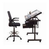 Artiss Drawing Table with Ergonomic Office Chair, Drafting Tables with Tempered Glass Desktop, Removable Drawers, Drafting Stool with Height Adjustable for Artwork Painting Studio