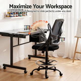 Artiss Drawing Table with Ergonomic Office Chair, Drafting Tables with Tempered Glass Desktop, Removable Drawers, Drafting Stool with Height Adjustable for Artwork Painting Studio