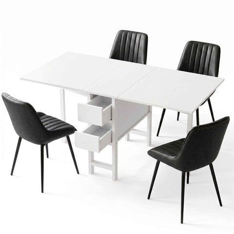 Artiss Dining Table and Chairs Set 5pcs Foldable Kitchen Furniture with 2 Drawers Black and White