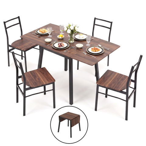 Artiss Dining Table and Chairs Set 5pcs with Extendable 60-120cm Drop-Leaf Table Brown In Australia - Darrahopens