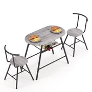 Artiss Oval Dining Table Set 3PC Space-Saving Bistro Kitchen Storage Wine Rack Grey In Australia - Darrahopens