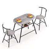 Artiss Oval Dining Table Set 3PC Space-Saving Bistro Kitchen Storage Wine Rack Grey In Australia - Darrahopens