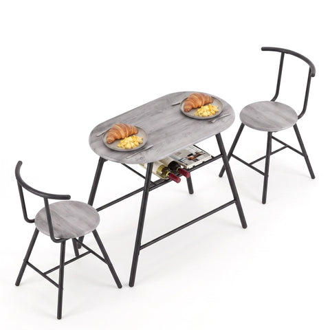 Artiss Oval Dining Table Set 3PC Space-Saving Bistro Kitchen Storage Wine Rack Grey In Australia - Darrahopens