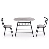 Artiss Oval Dining Table Set 3PC Space-Saving Bistro Kitchen Storage Wine Rack Grey