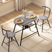 Artiss Oval Dining Table Set 3PC Space-Saving Bistro Kitchen Storage Wine Rack Grey