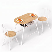 Artiss Oval Dining Table Set 3PC Space-Saving Bistro Kitchen Storage Wine Rack Natural White In Australia - Darrahopens