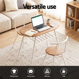 Artiss Oval Dining Table Set 3PC Space-Saving Bistro Kitchen Storage Wine Rack Natural White In Australia - Darrahopens